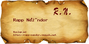 Rapp Nándor névjegykártya