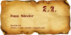 Rapp Nándor névjegykártya